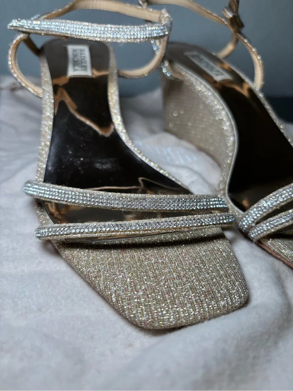Badgley Mischka Sparkling Gold Strappy Wedge